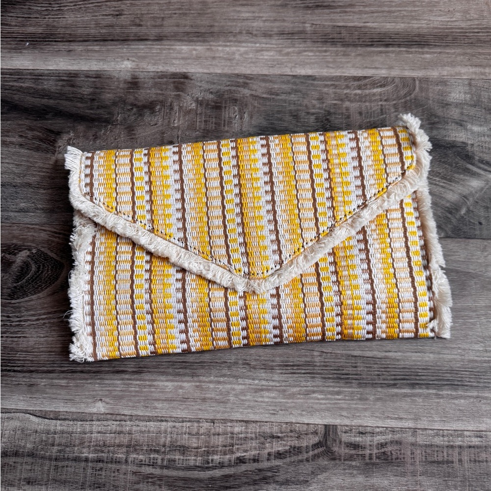 Yellow and white Woven Clutch